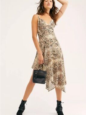 NWT Free People Snake-Print Asymmetrical Dress/ Sz 4